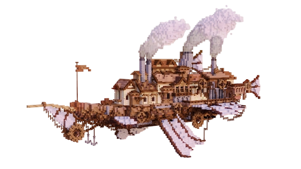 A steampunk airship built in Minecraft